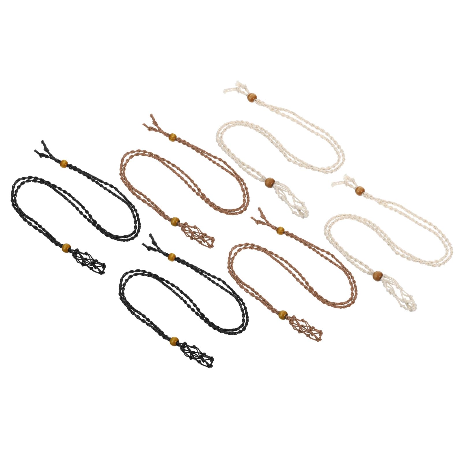 PATIKIL Empty Stone Necklace Holder, 6pcs Crystal Stone Holder Cage, Crystal Stone Necklace Cord with Adjustable Length for DIY Bracelet Necklace Jewelry, Black/Coffee/Beige