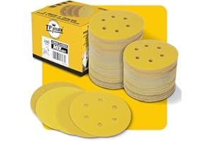 100PCS 6 Inch 150mm 6 Hole Sanding Discs Sandpaper Mixed Grits - Premium Gold Round Hook and Loop for Random Orbital Sander (