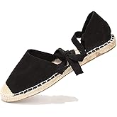 U-lite Women's Suede Cap-Toe Tie-up Ankle Strap Espadrille Flat Sandals