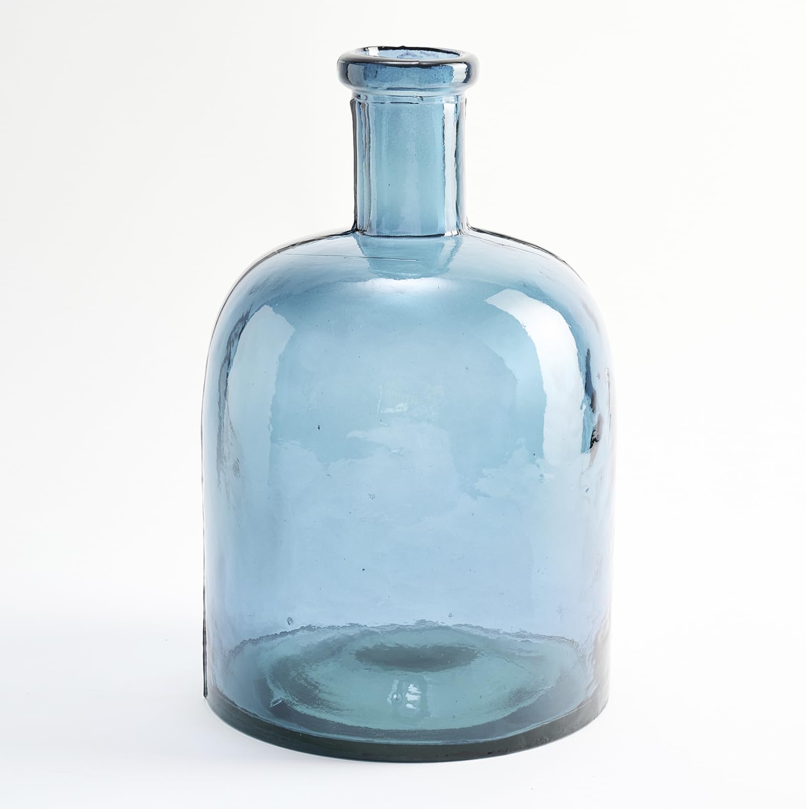 Plain Recycled Glass Wide Bottle Handmade Mediterranean Style Glass Carafe for Home Decor, Vase, Flower Vase (Turquoise)