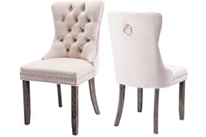 Virabit Tufted Velvet Upholstered Chairs Set of 2, Nailhead Back and Ring Pull Trim, Solid Wood Chairs for Kitchen/Bedroom/Dining Room (Beige)