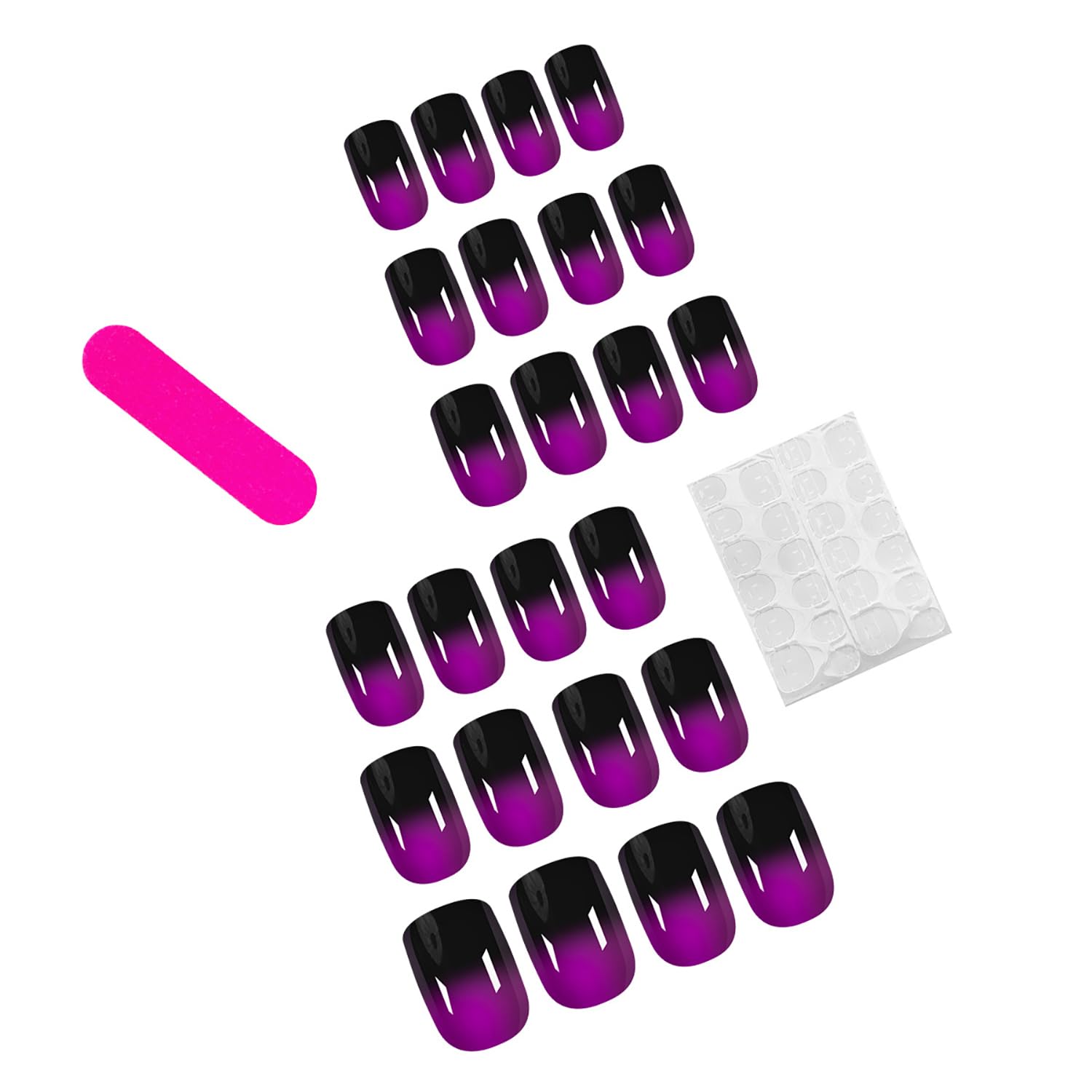 Dulyork 24Pcs Press On Nails Short Square Fake Nails Black Purple Nails Press Ons With Gradient Designs Acrylic Nails Full Cover False Nails Glossy Glue On Nails Short Stick On Nails For Women - Image 2