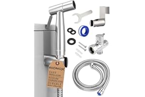 Rionox Handheld Bidet Sprayer Kit - Adjustable Water Pressure Jet for Toilet, Bidet for Toilet, Easy Installation, Quality Stainless Steel, Durable Internals, Leakproof Design (Brushed Nickel)
