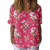 Chicyoo Short Sleeve Tops Clothes Deals for Women Loose Fit Dressy V Neck Flowy Blouse Lightweight Summer Shirts