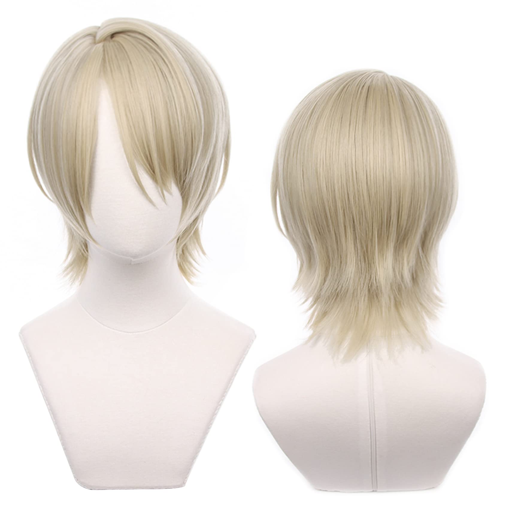 Beige Short Straight Wig for Anime with Heat Resistant Synthetic Fiber Hairs for Women Men Halloween Comic Con Cos Role Replacement Wigs — image 1