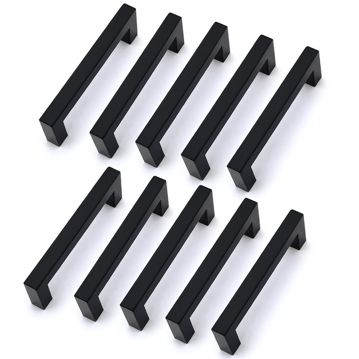 Drenky Black Kitchen T Bar Handles, Stainless Steel Square Cabinet Pulls for Cupboards Drawers Wardrobe - 96mm Center Hole, 10 Pack