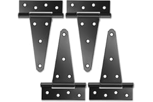 HTHOOOOOME 6 Inch T-Strap Shed Door Hinges, 4 Pack Heavy Duty Tee Hinge, T-Gate Hinges, Gate Strap Hinges, Black Wrought Hardware for Wooden Fences, Barn Door, Shed Doors