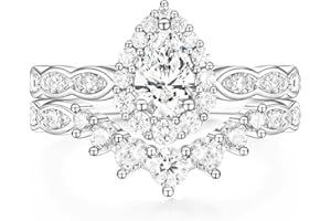 TIGRADE 1CT Bridal Ring Sets Teardrop Wedding Band Vintage Pear Cubic Zirconia Engagement Ring Halo CZ Promise Ring Gift for Women Size 3-12.5