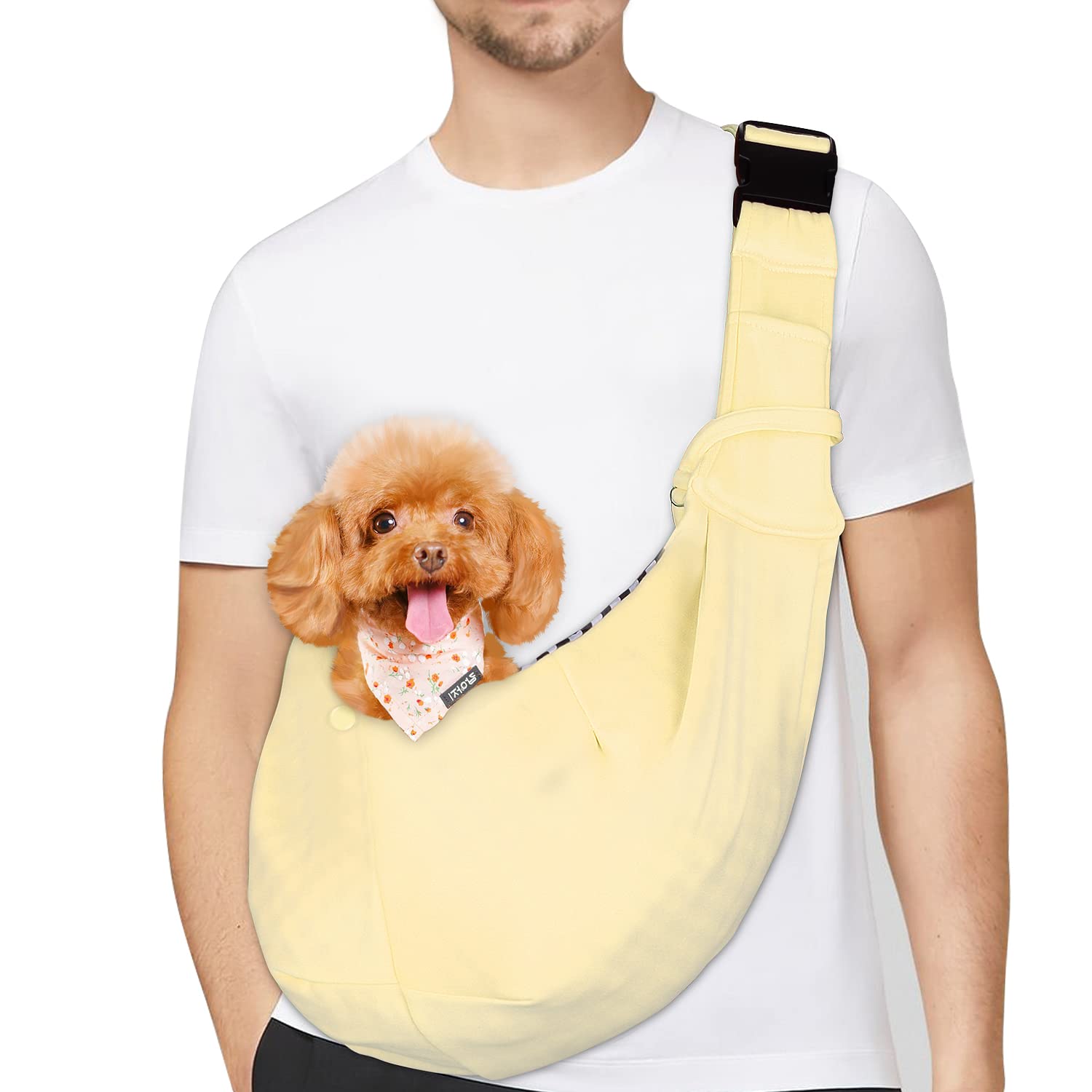 PETLOFT Puppy Sling, Dog Sling, Cat Sling, Adjustable Puppy Sling Carrier with Collar Hook for Small Pets up to 4.99kg, Beige