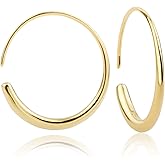 Handmade Sterling Silver Round Threader Pull Through Hoop Earrings, 14K Gold Plated