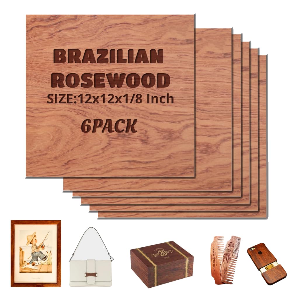 Uadme Plywood Sheets 3mm, 30 x 30cm Unfinished Wood DIY Craft Project Ply Board, Wooden Large Flat Sheet for Laser Engraving, Woodcraft Model, Crafts, Painting (Brazilian Rosewood)