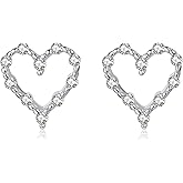 Reffeer Solid 925 Sterling Silver Hollow Heart Stud Earrings for Women Teens CZ Open Heart Earrings Stud Hypoallergenic
