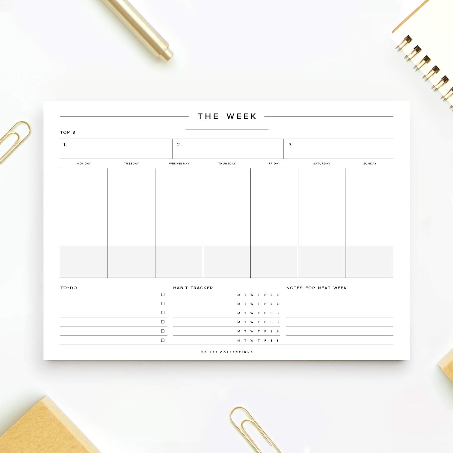 Bliss Collections Minimalist Weekly Planner Tear Off Pad, 50 Undated Sheets, Desk Notepad, Daily Calendar, Task Planner - Image 3