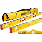 STABILA 96M Level Set - 48 &amp; 24 in Levels, Torpedo Level, Cat. No. 48380 | Professional Type 96M magnetic precision level kit with two sizes plus torpedo level in protective carrying case