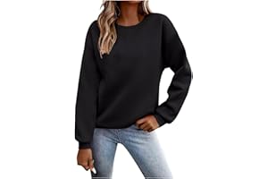Womens Plain Crewneck Sweatshirt No Hood Casual Fleece Long Sleeve Pullover Fall Winter Shirts Cute Sweater Tops