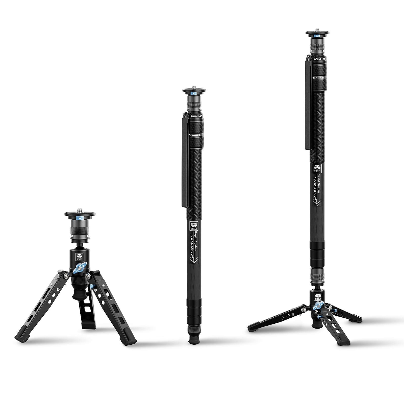 SIRUI SVM-145 Camera Monopod with Feet for Photography, 145cm/57.09" Carbon Fibre Camera Monopod with Removable Tripod Stand Base, One-Step Height Adjustment, for DSLR, Video Camcorder, Max Load 10kg