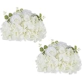BLOSMON Artificial Flower Balls Wedding Centerpieces 2 Pcs 11.8" White Fake Flowers Rose Hydrangea Ball Arrangement Center Pieces for Table Silk Floral Bouquet for Wedding Party Home Decor