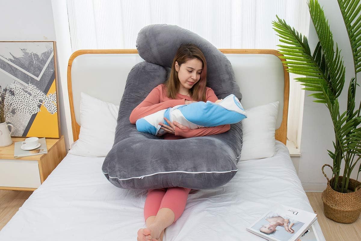 AS AWESLING 60in Pregnancy Pillow, U Shaped Full Body Maternity Pillow, Extra Large Sleeping Support Pillow with Removable Cover for Pregnant Women (Velvet Grey): Kitchen & Dining