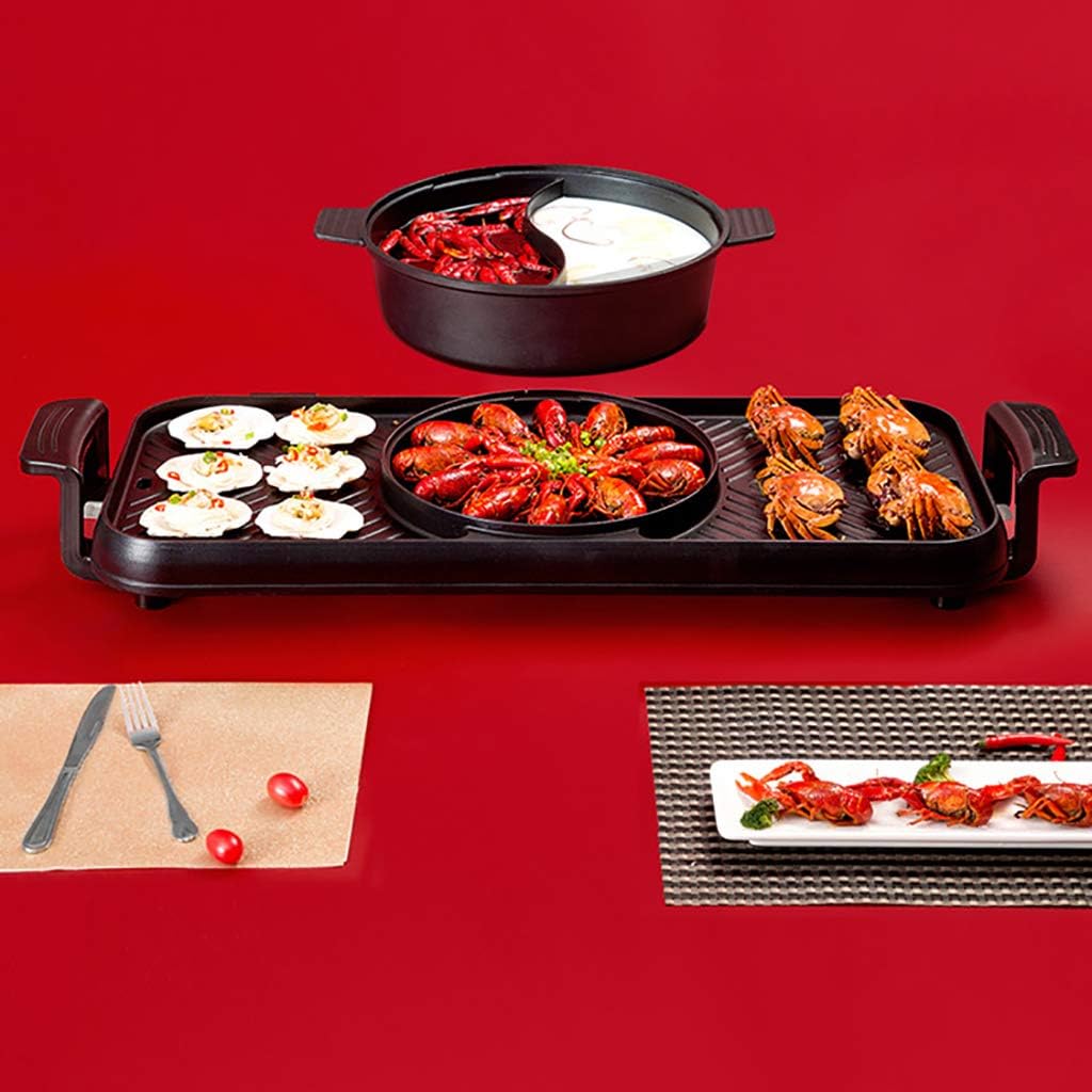 review Electric Grill and Hot Pot, Multi-Function Electric Smokeless Barbecue Shabu Pot, Dual Temperature Control, Easy Cleaning (2200W)