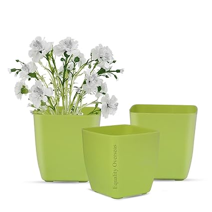 EQUALITY OVERSEAS 5 inch Plastic Planters Ceramic Finish Flower Plant Pots Modern Decorative Gardening Pot (Green Pack of 3)