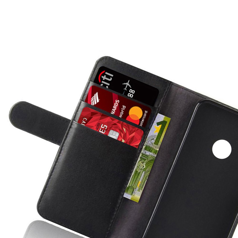 AROC Huawei P20 Lite Schutzhülle, Extrem dünnes Echtleder mit Flipfunktion, Magnetverschluß, Platz für Ausweis und Kreditkarte Etc, klappbar für Standfunktion (Schwarz)