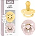 BIBS Colour Pacifier 2-Pack, BPA Free Dummy Binky, Round Nipple. Natural Rubber Latex, Made in Denmark, Size 2 (6-18 Months), Pale Butter/Petal
