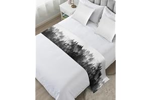 DECORLOVEE Black Forest Bed Runners for King Size Bed, Bed Throws for Foot of Bed, Black and White Natural Landscape Modern Abstract Art Bed Runner Sofa Throw Bedding Scarf Protector Slipcover for Bedroom