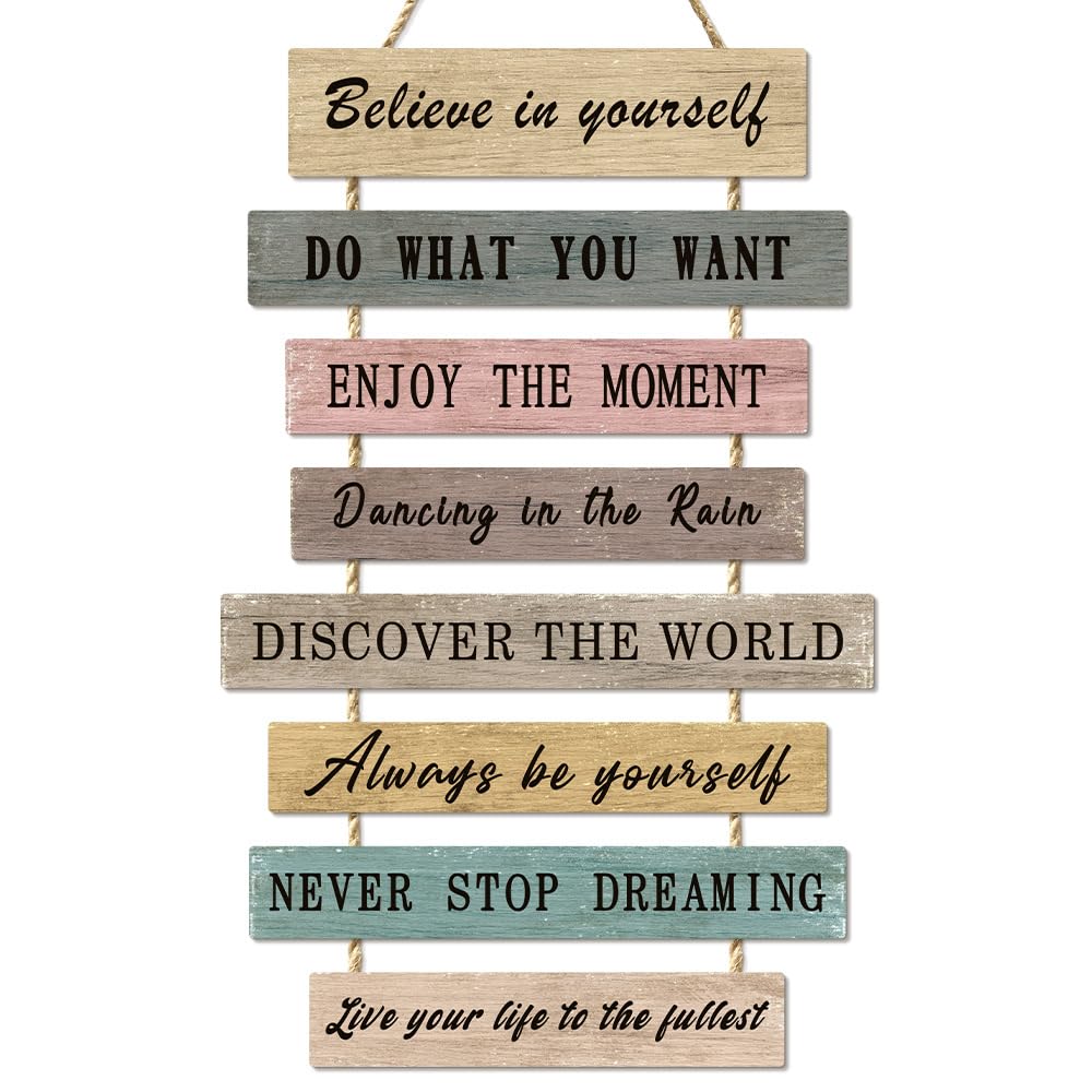 Inspirational Phrase Wall Art, Motivational Quote Wooden Hanging Sign Positive Words Wood Sign Plaque Art Craft Wall Decorations for Bedrooms Office Nursery