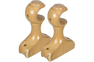 Luxshiny 2pcs Wood Curtain Rod Holders Single Rod Brackets Wall-Mounted Drapery Pole Supports for Home Office