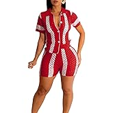 ZERMOM Women's Hollow Out Lapel Knit Set Short Sleeve 2 Piece Outfits Sweater Shorts Set Color Matching Set