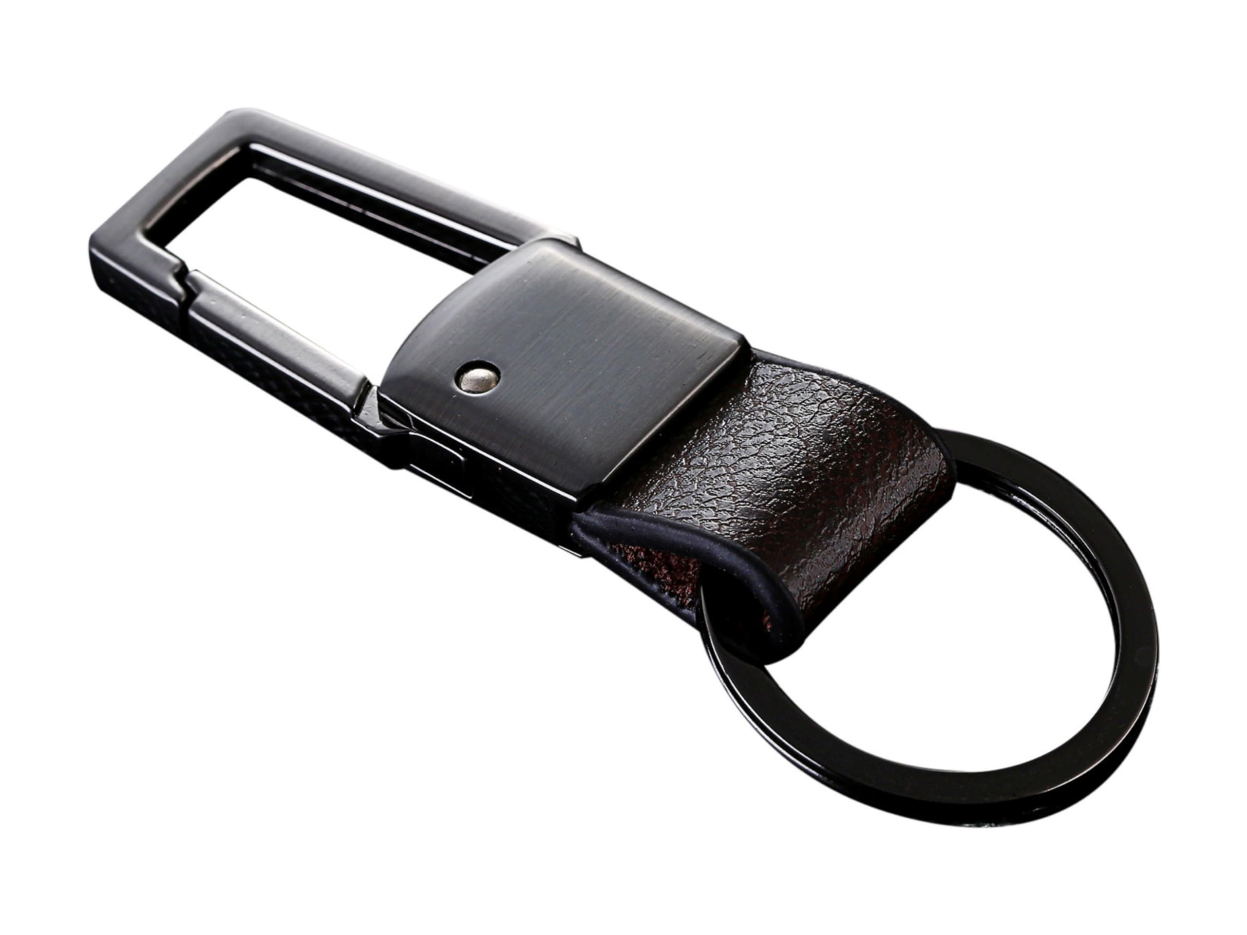 Cerbery® | Elegant leather keyring with rings and gift box | Keychain keychain key holder keyring car photo engraving ring | Ladies Men | Gift (Black)