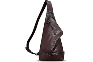 FEIGITOR Genuine Leather Silng Bag for Men and Women Real Leather Sling Backpack Shoulder Crossbody Bag Chest Purse