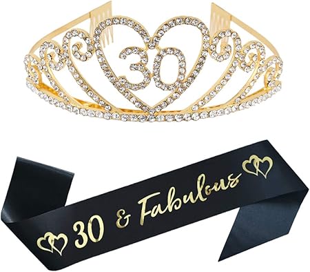 Amazon Co Jp 30歳の誕生日パーティー用品 30歳の誕生日 ティアラとサッシュキット ラインストーン プリンセス 王冠 キラキラ サテン サッシュ 誕生日パーティーの記念品 デコレーション おもちゃ