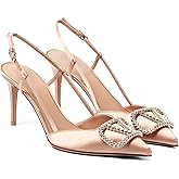 CarolieRossi Women Heeled Slingback Sandals V Buckle Closed Pointed Toe Stiletto High Heels Slip-On Backless Evening Prom Party Dress Shoes