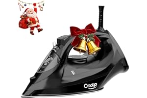 OMAIGA Steam Iron for Clothes, 1500W Iron with Rapid Heating, Non-Stick Ceramic Soleplate, Burst of Steam, Self-Cleaning, Auto-Off, Anti-Drip, 11.84oz Water Tank Ironing Clothes for Home, Black