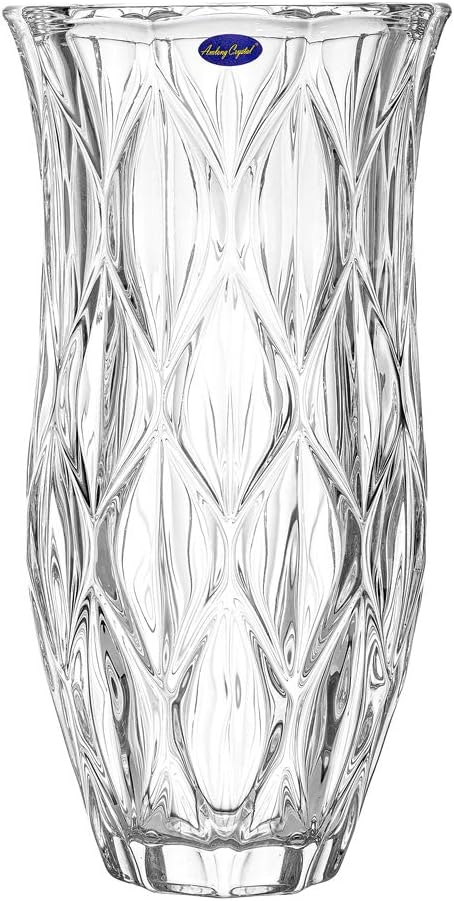 Amlong Crystal Large Clear Floral Vase 12 inches High (6 inch Top and 3 inch Bottom)