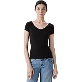 SUUKSESS Women Short Sleeve Sweater Blend Wide V Neck Tops Casual Essential Shirts Silk Cashmere Collection