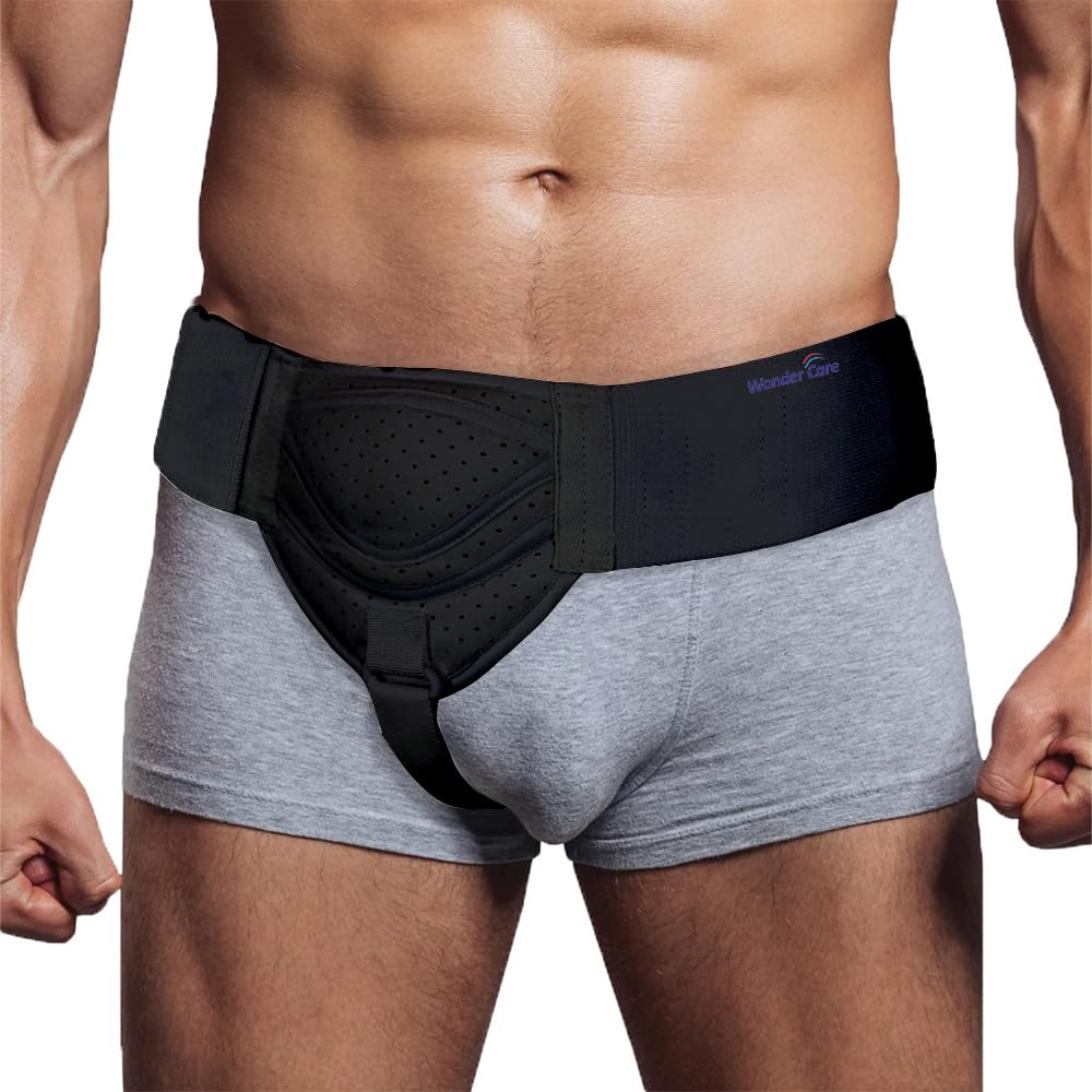 WC_Hernia belt for men inguinal hernia support belt With Removable Compression Pads Groin hernia truss Flexible Adjustable Groin Straps Left or Right inguinal Hernia Truss Brace-L/XL