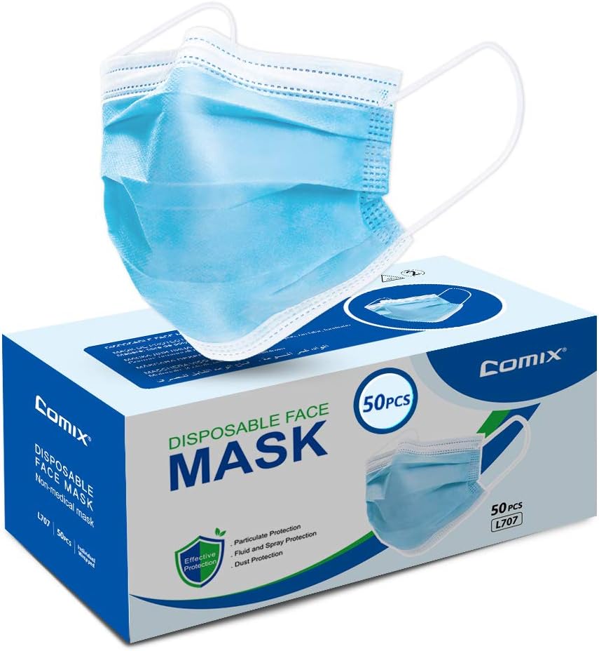 Comix Disposable Face-mask With 3-ply (non Sterile) Procedural-masks, L707 50pcs, 1count, Blue - - 