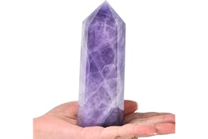 AMOYSTONE Large Healing Crystal Obelisk Towers Purple Violet Fluorite Point Wand Home Decor Reiki Healing 1.1-1.7 LBS