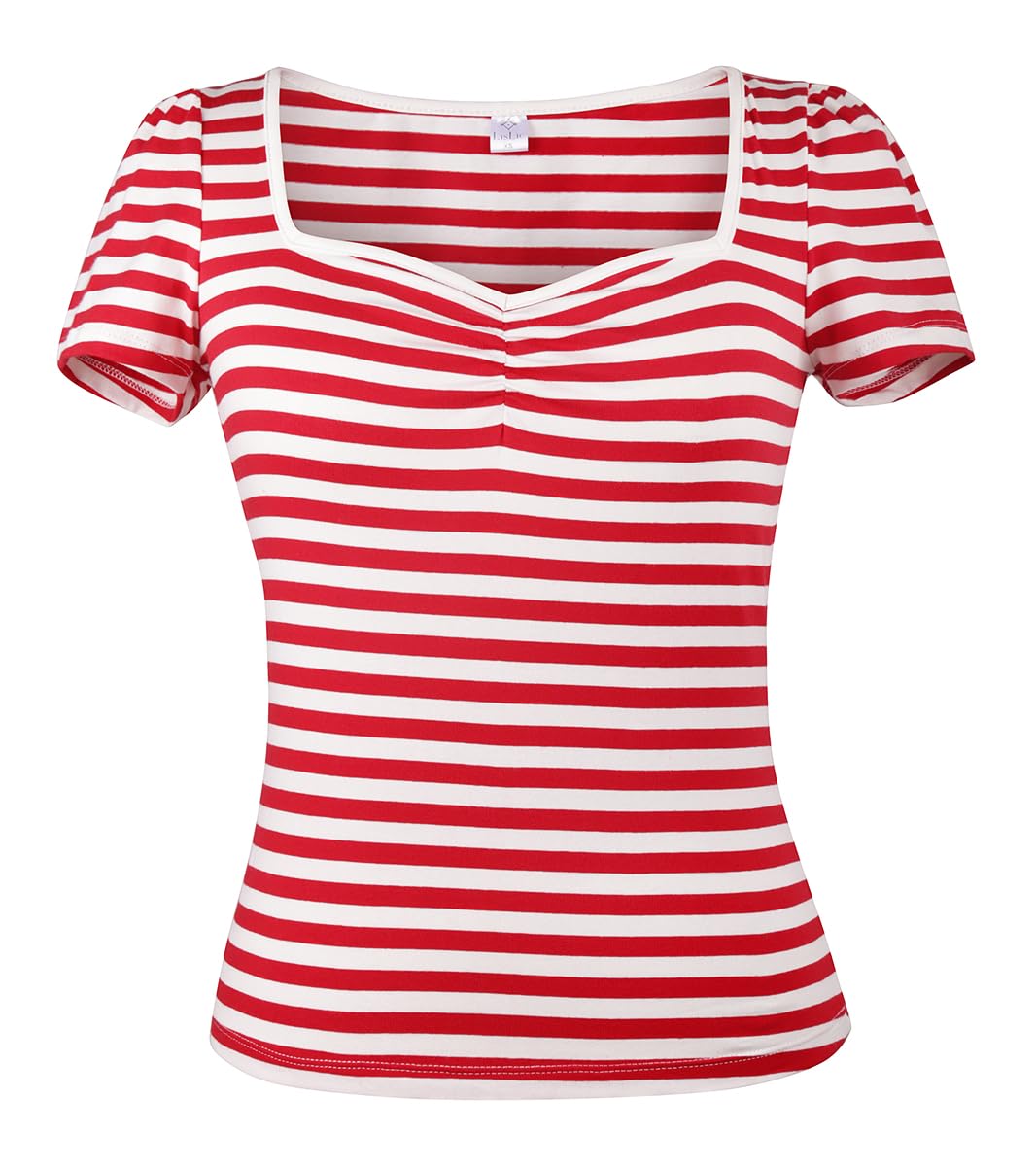 Photo 1 of LisLic Women's 1950s Rockabilly Tops, Cute Cotton Elastic Vintage Style Knit Shirts, Dressy Casual Soft Blouse for Women (Red White Stripe M)