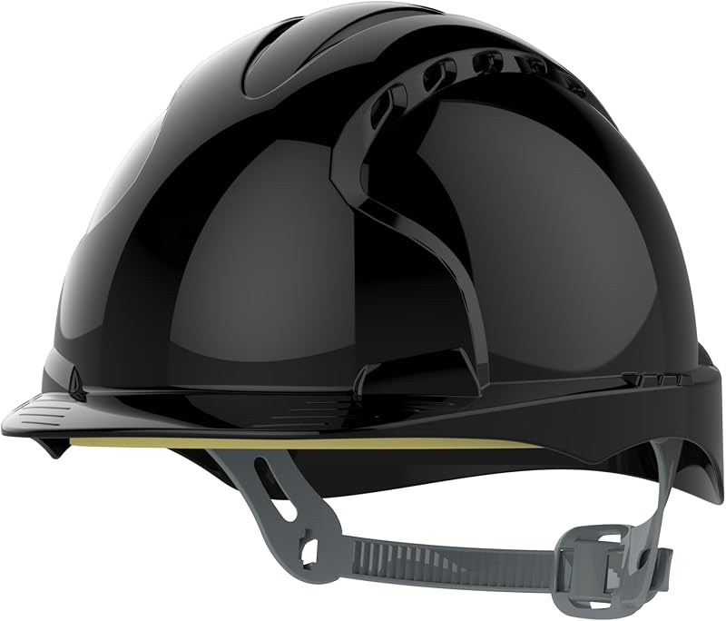 JSP EVO2 Safety Helmet Hard Hat Ventilated Black Slip Ratchet Adjust