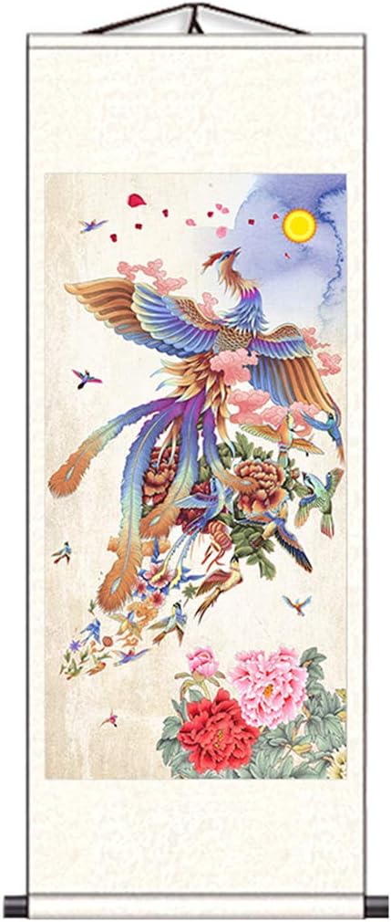 Paintings - Zzooi China Painting Style Phoenix Hanging Silk Scroll Painting,Hallway Fengshui Decoration