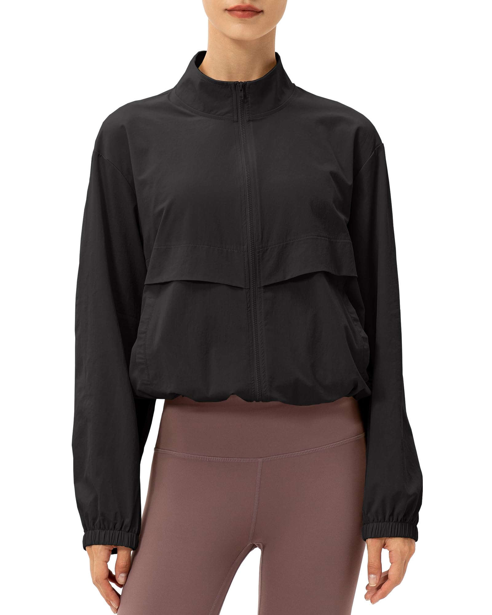 Photo 1 of Locachy Women's Lightweight Zip Up Athletic Jacket Stand Collar Windproof Sun Protection Workout Outdoor Jacket Black L