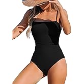 CUPSHE Women Swimsuit One Piece Bathing Suit Square Neck Cutout Back Tummy Control with Adjustable Spaghetti Straps