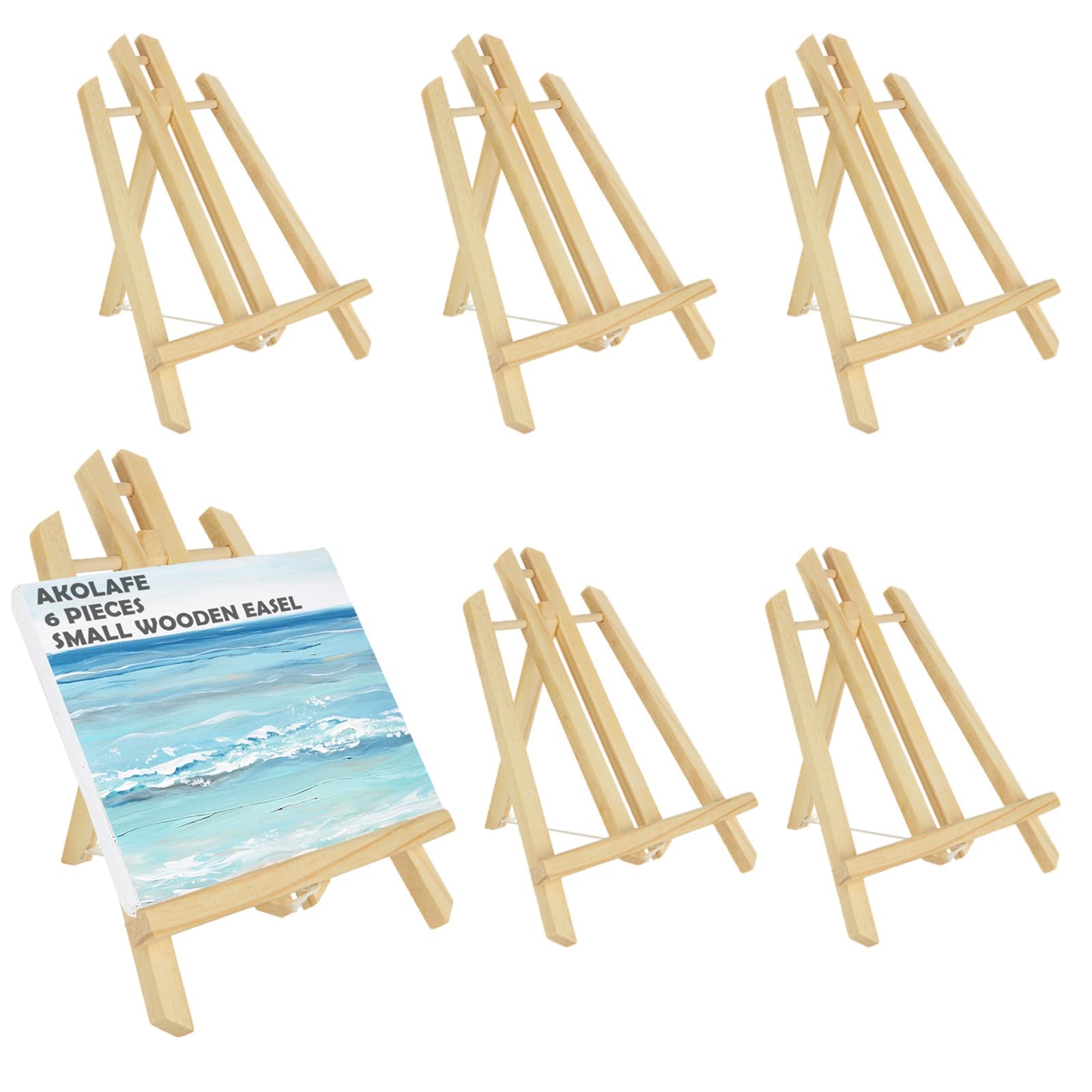 AKOLAFE 6PCS Adjustable Mini Easel Stand - 30cm/12 Inch Table Top Wooden Easel for Canvas, Artist & Crafts Painting