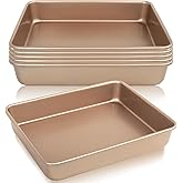 Set of 6 Nonstick Baking Pans, 11-Inch Rectangle Cake Sheets, Bread Loaf & Turkey Roasting Trays, Carbon Steel Bakeware, Pink Oven Baking Trays for Bread & Cake (Gold)