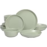 Gibson Home Summer Shades 16 Piece Plates and Bowls Dishes Service for 4 Porcelain Dinnerware Set - Green