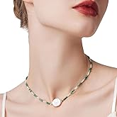 LOOYUUPEE Natural Baroque Pearl Necklace for Women, Green Beads & White Pearl Choker Necklace Jewelry Chain Handmade Jewelry Gift for Mom Lover Her (14K Gold Plated)