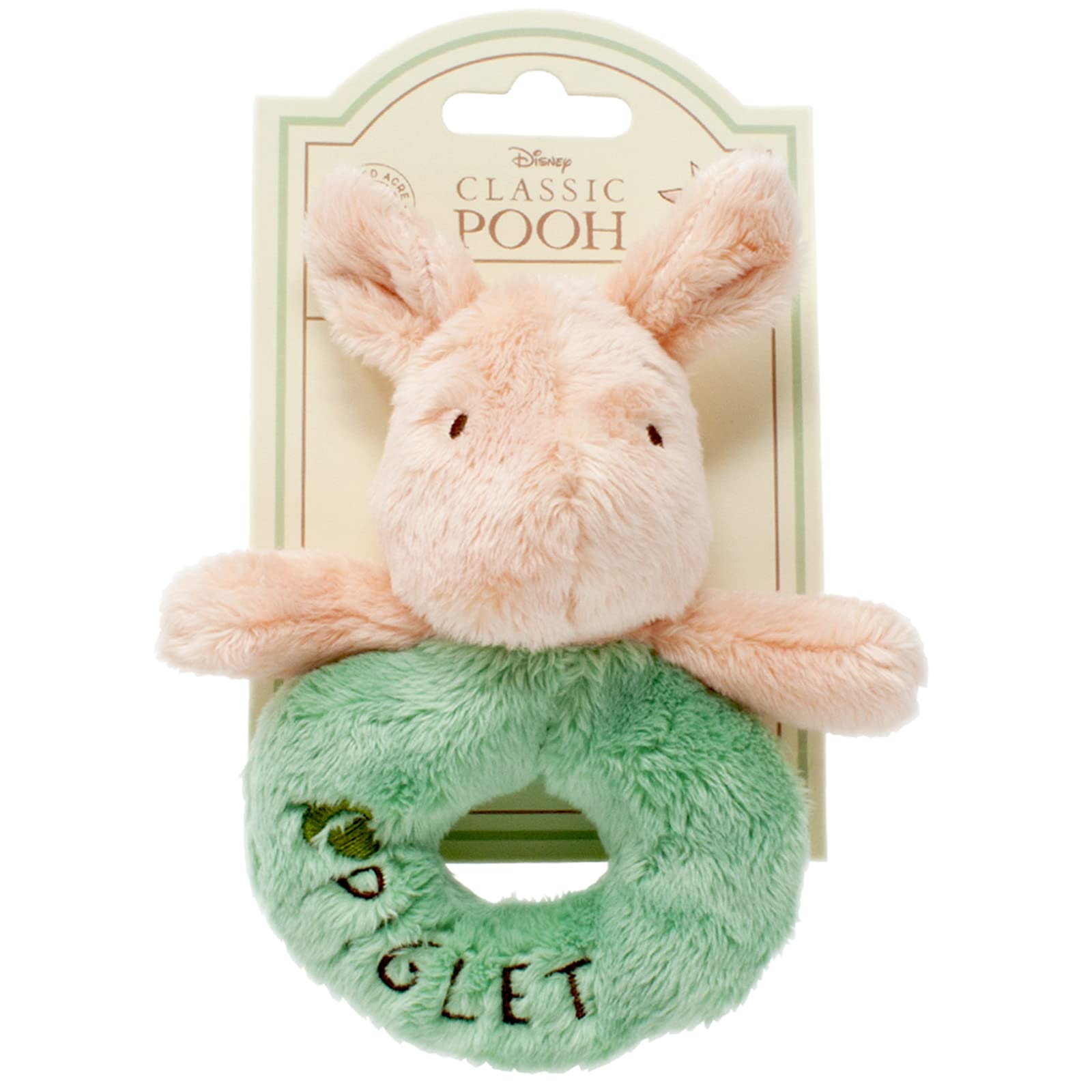 Official Disney Winnie The Pooh Piglet Rattle - Soft Toy Ring Rattles for Babies by Rainbow Designs